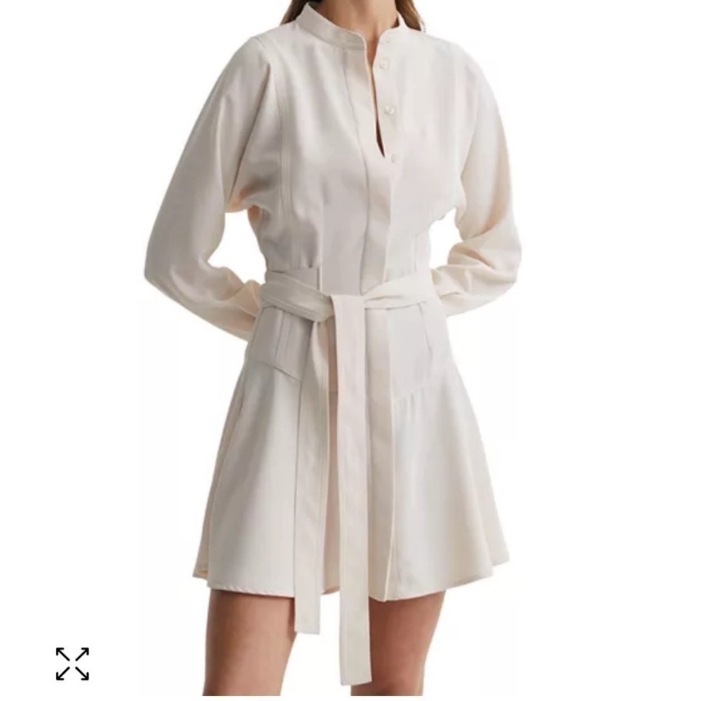 NWT REISS Leia Belted Shirt Dress Neutral Cream Long Sleeve Career Old Money